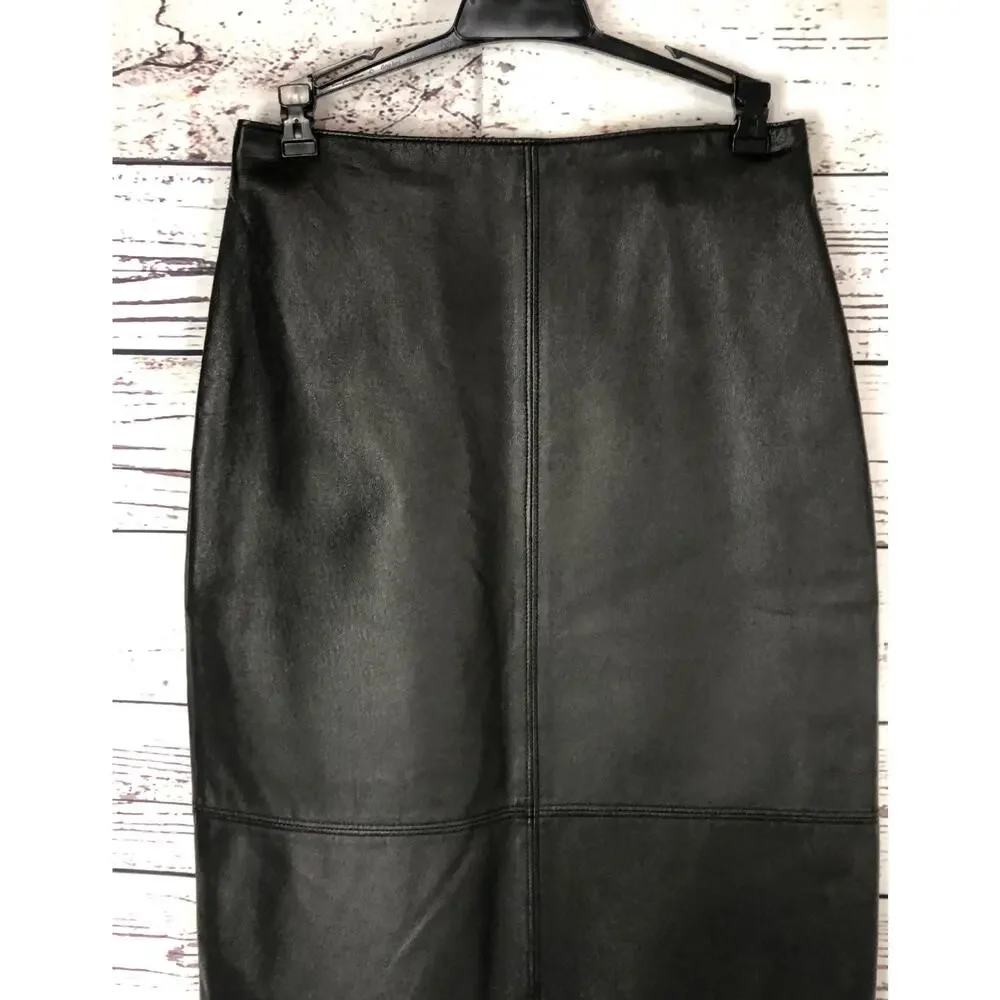 1990s Bronson Thomas Black Leather Pencil Skirt 4